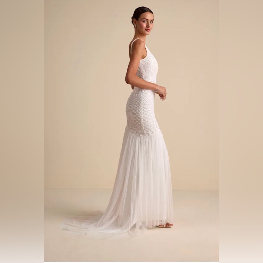 NWT Kentworth Ivory Low Back Sequin Beaded Trumpet Wedding Formal Dress Small